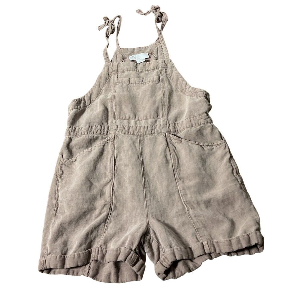 C&C California Linen Blend Short Overalls Women Medium Mauve Pink Tie Strap Boho